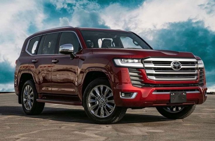 A picture of a Toyota Landcruiser V8 that is red in colour